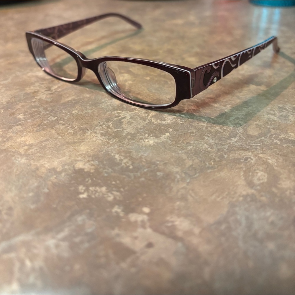 Candie's Burgundy Rectangular Glasses with Decorative Temples